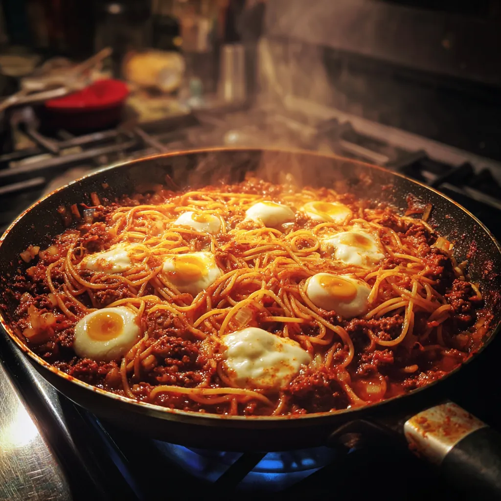 Bloody Spaghetti with Mozzarella Eyeballs