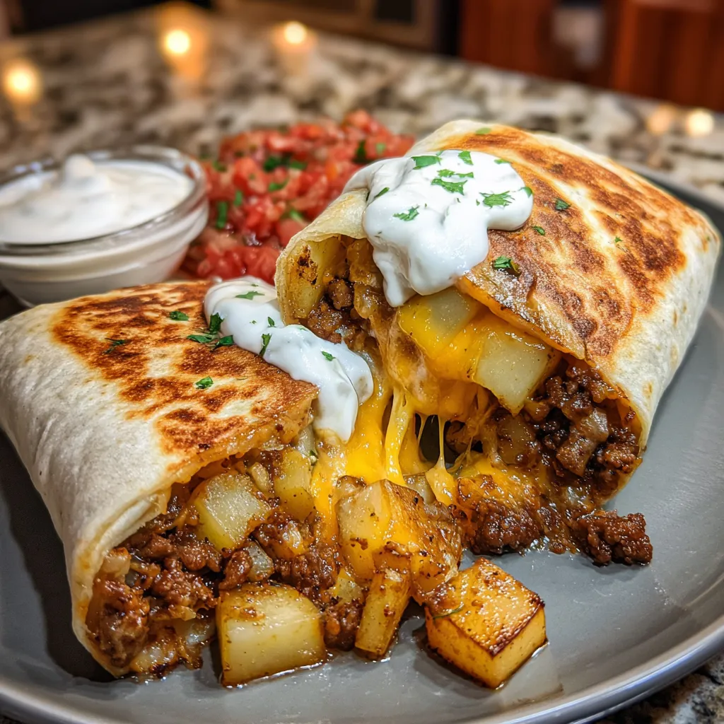 Cheesy Potato Burritos with Beef