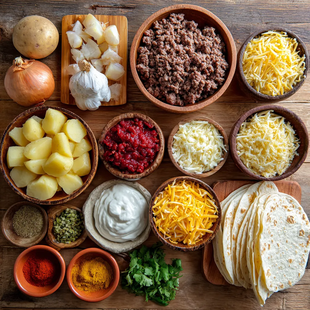 Cheesy Potato Burritos with Beef