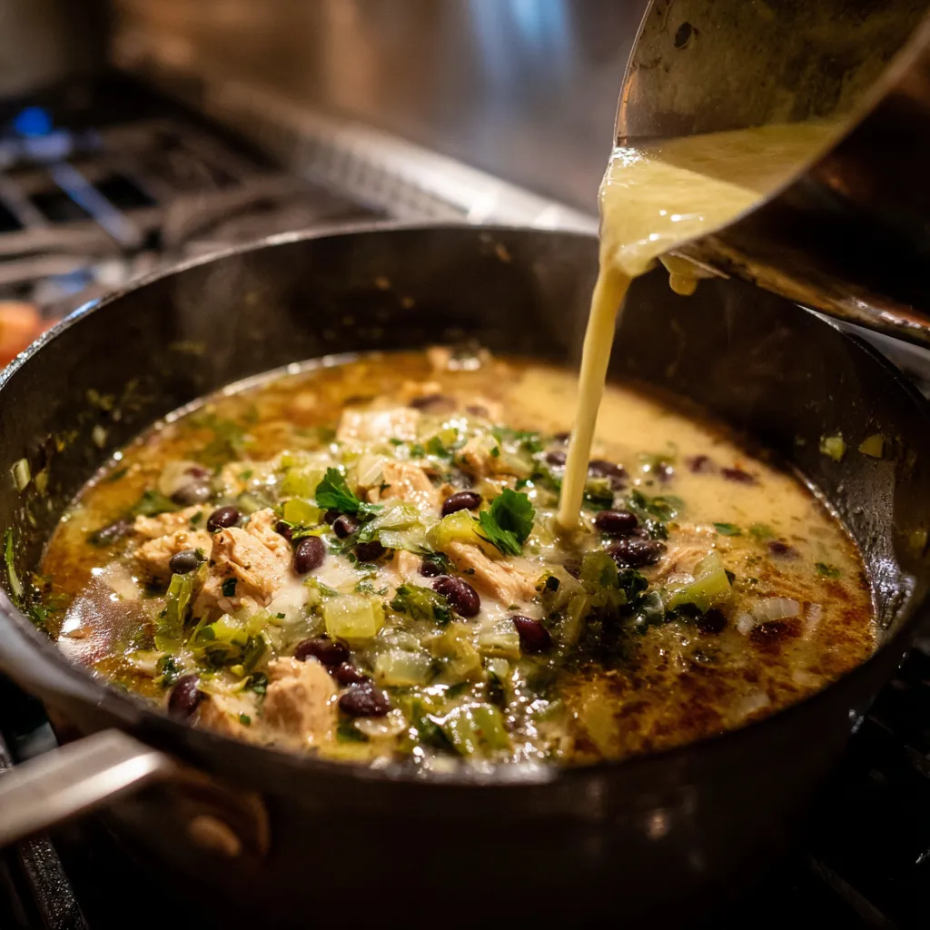 Creamy Chicken Soup with Poblanos and Black Beans