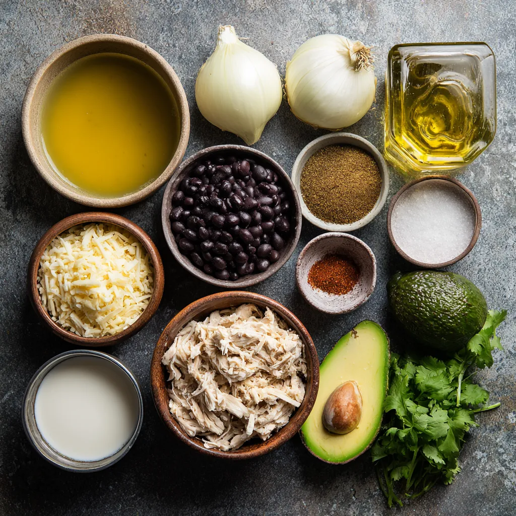 Creamy Chicken Soup with Poblanos and Black Beans