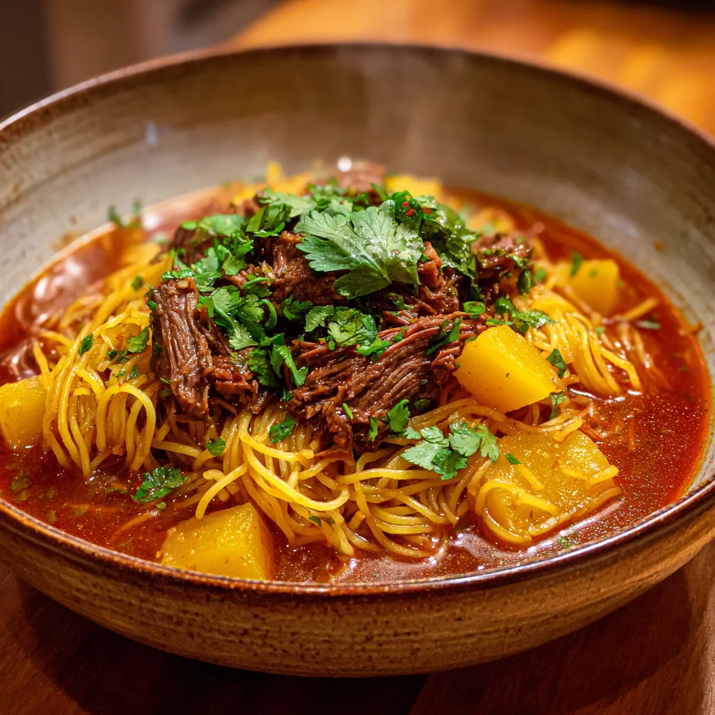 Fideo with Potatoes and Beef