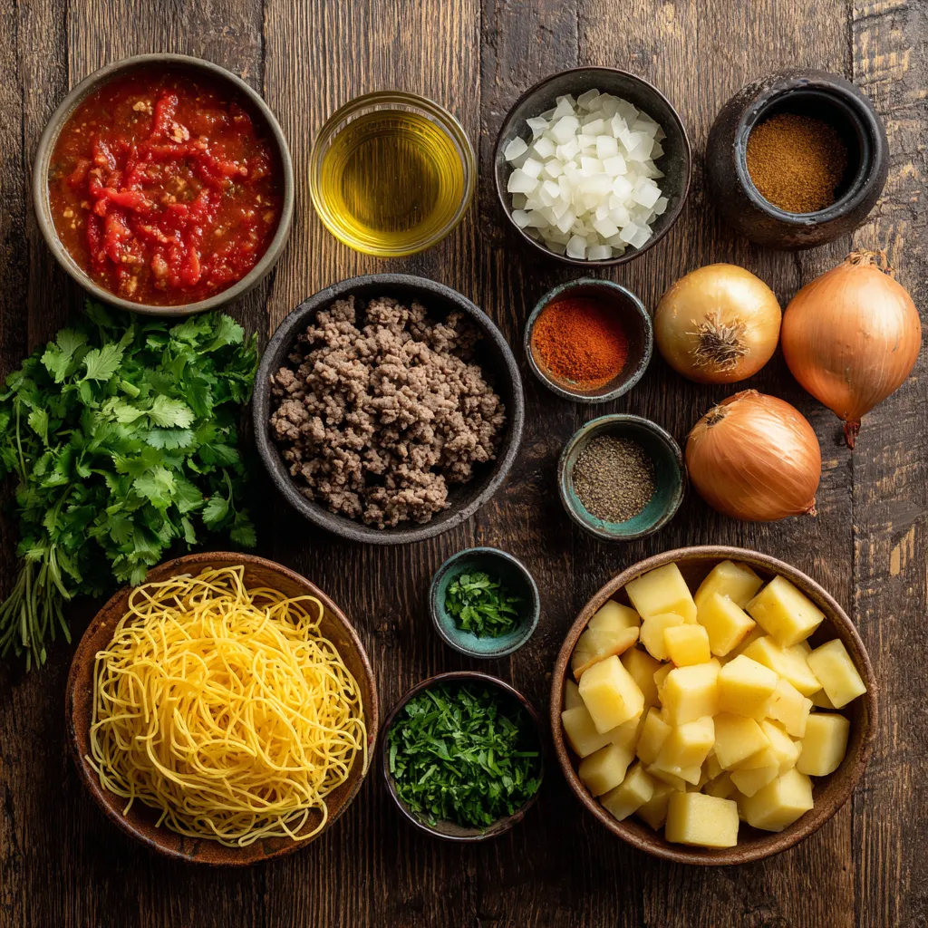 Fideo with Potatoes and Beef