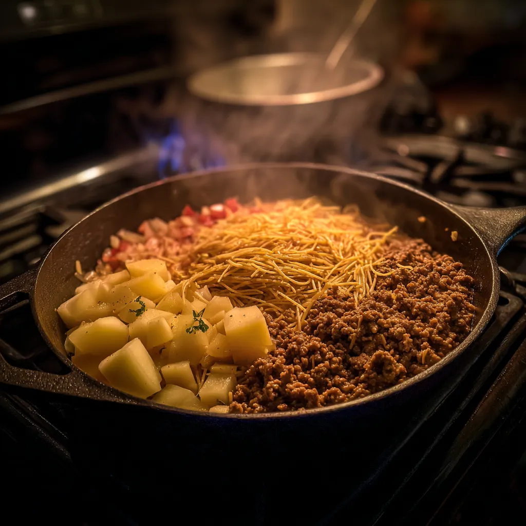 Fideo with Potatoes and Beef