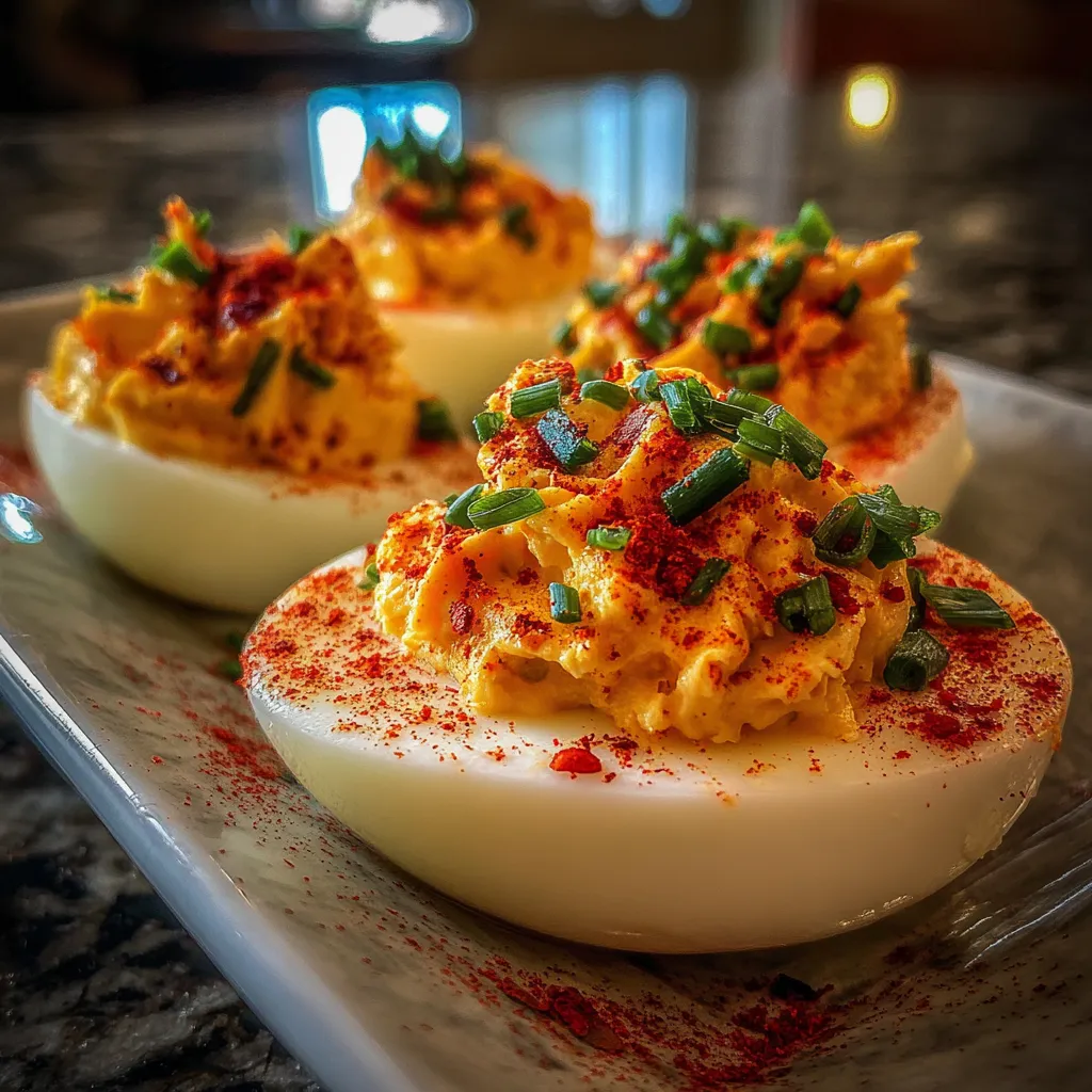 Spicy Chili Garlic Deviled Eggs