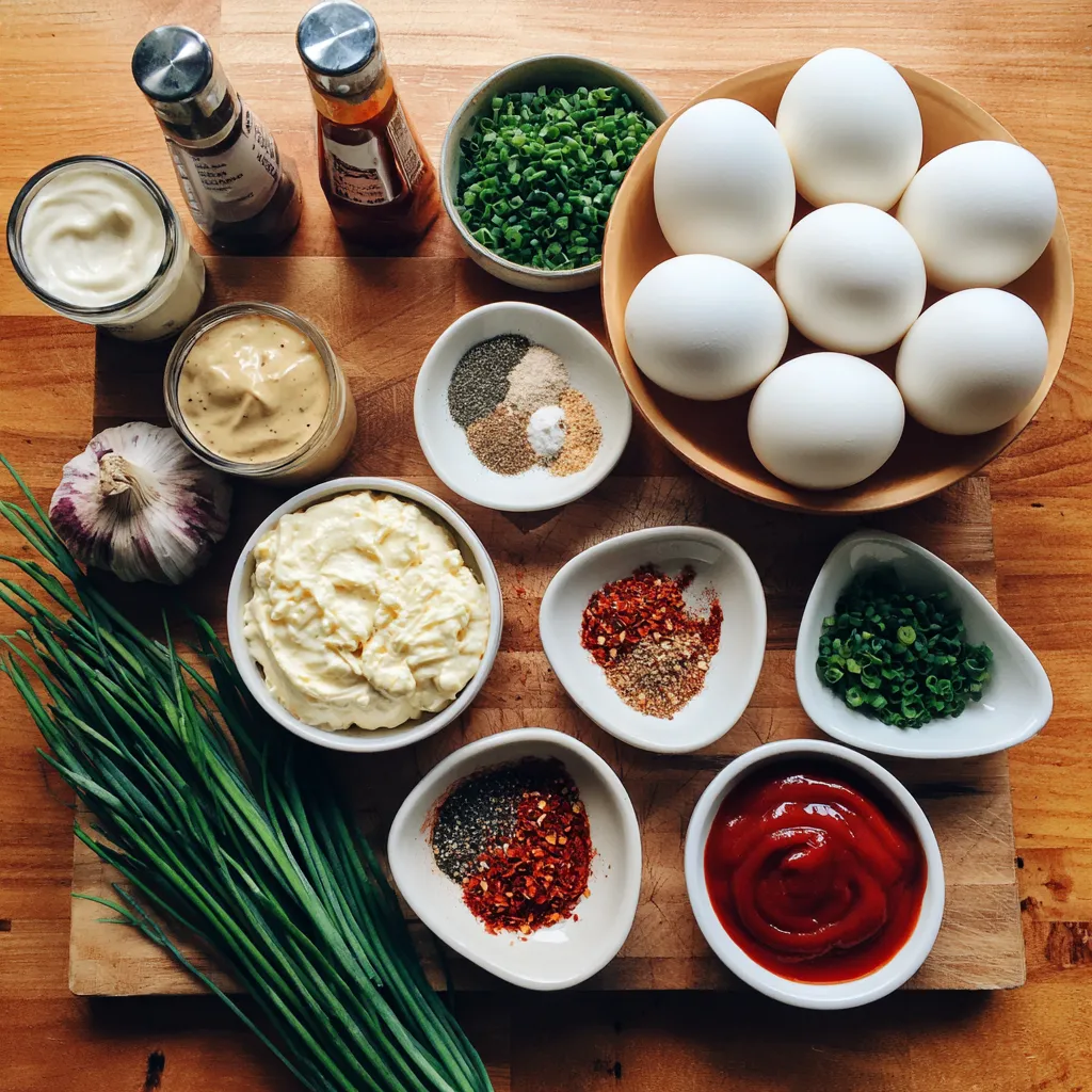 Spicy Chili Garlic Deviled Eggs