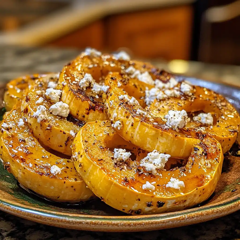 Maple Roasted Delicata Squash with Goat Cheese is a quick savory dessert!