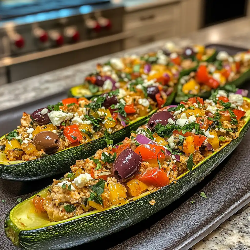 Mediterranean Chicken Zucchini Boats