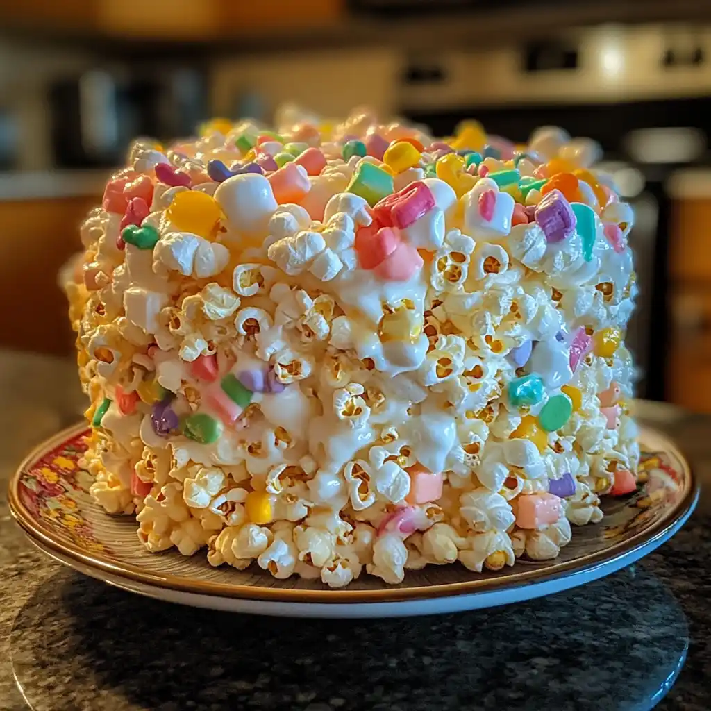 No Bake Popcorn Marshmallow Cake: Easy Recipe!