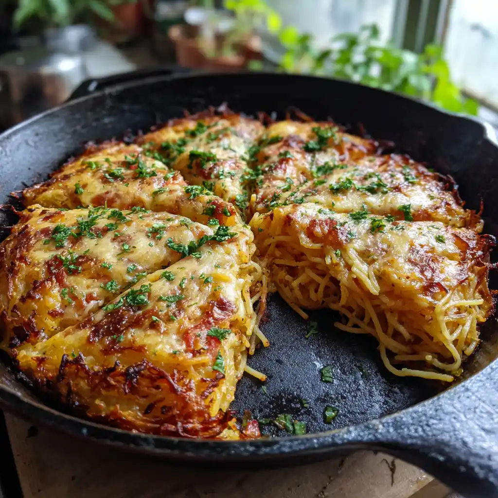 Easy Leftover Spaghetti Frittata Skillet