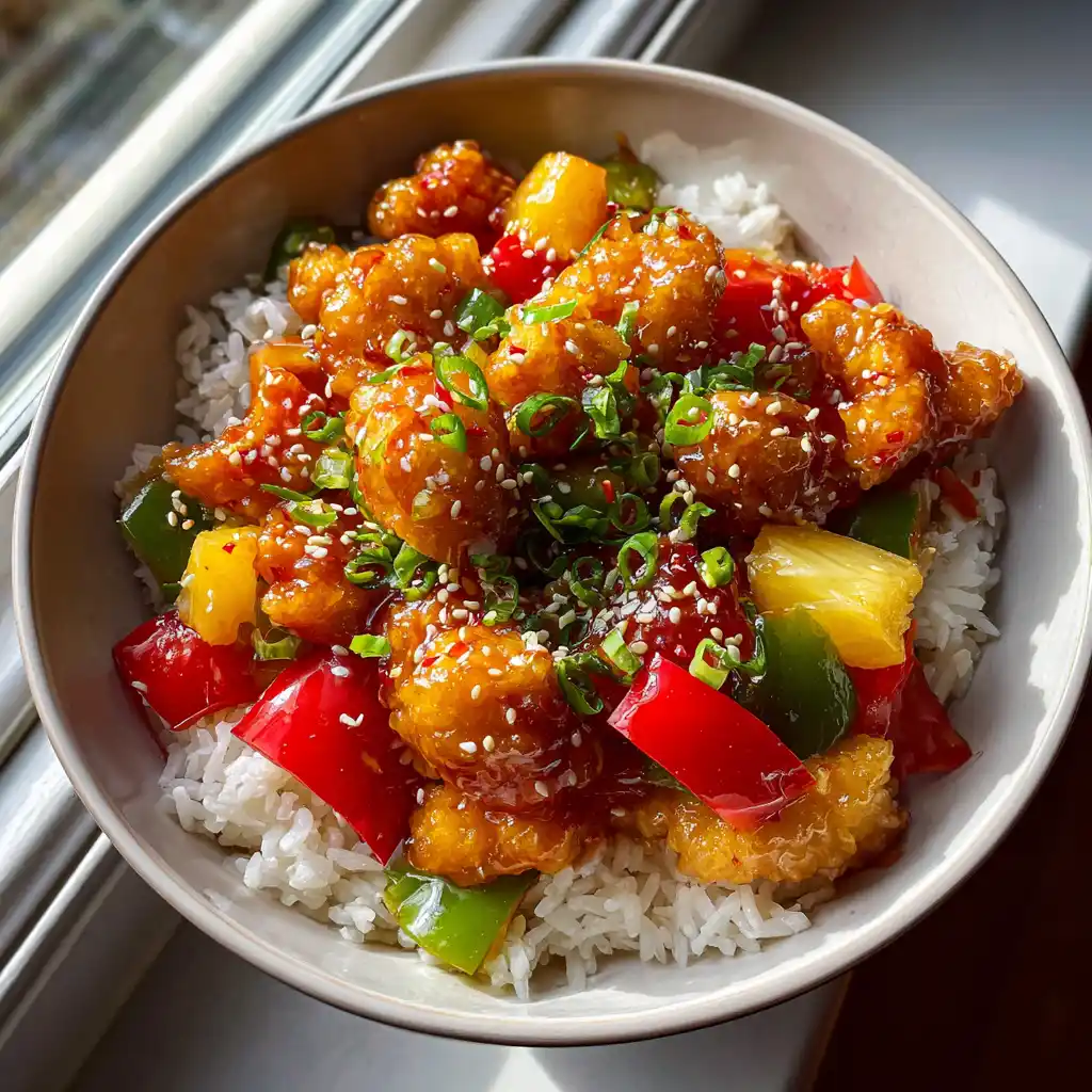 Easy Sweet and Sour Chicken Rice Bowl